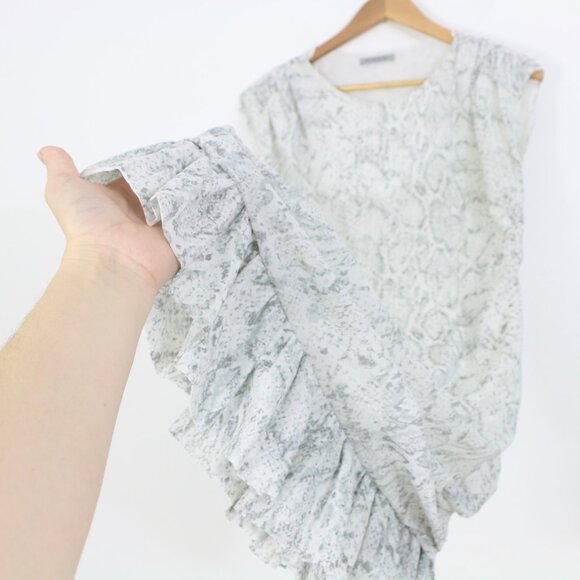 Plinko White Snake Skin Ruffle Mermaid Hem Mini Dress - Picture 5 of 6